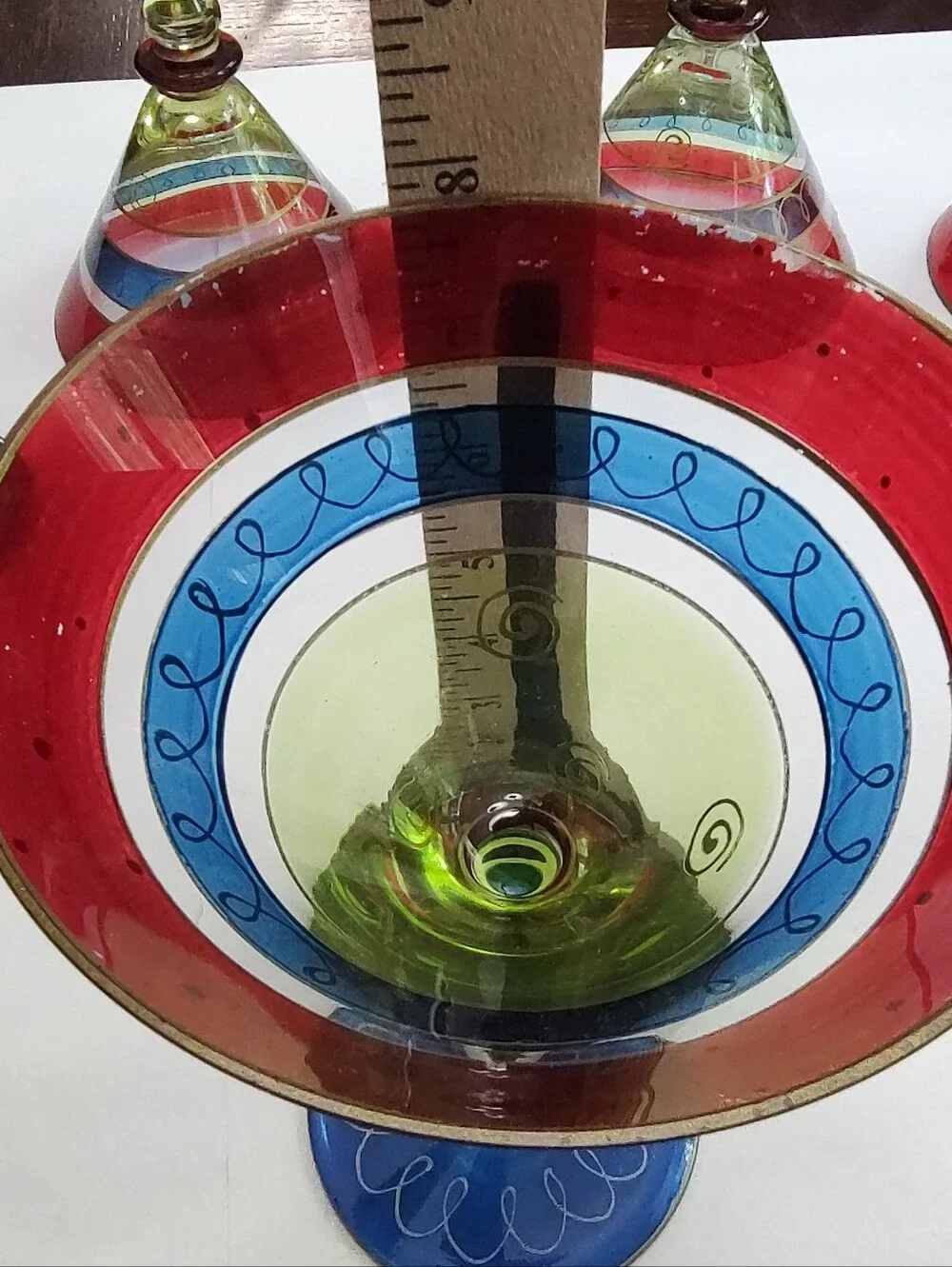 Pier 1 Boho Retro Romania Martini Glasses Hand Painted Fun Party Swirl Bar Set 6